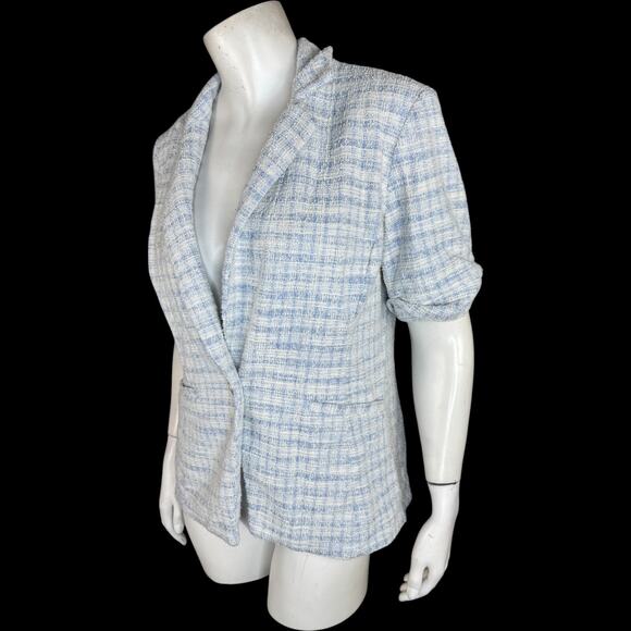 GRAVER Susan Graver Knit Tweed Short Sleeve Blazer Wind Blue Small Career - Picture 10 of 14